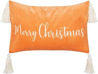Beliani Coj&iacute;n De Terciopelo Estampado Navidad 30 X 50 Cm Funda De Algod&oacute;n Extra&iacute;ble Relleno Poli&eacute;ster Naranja Lithops
