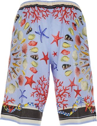 Dolce & Gabbana Mens Multicolor Linen Shorts With Drawstring Light Blue