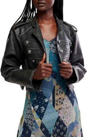 Free People We The Free Ryland Faux Leather Band Jacket in Black at Nordstrom, Size X-Large