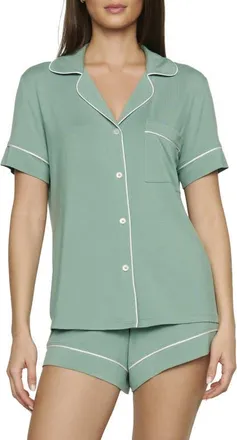 Eberjey Gisele Relaxed Short Pajamas in Seagrass/white at Nordstrom, Size X-Small