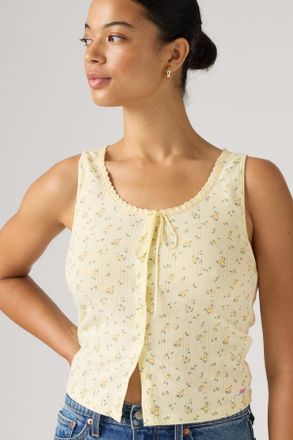 Levi's Dry Goods Pointelle Lace Tank Top - Women - XS - Yellow / Isabel Floral Pear Sorbet
