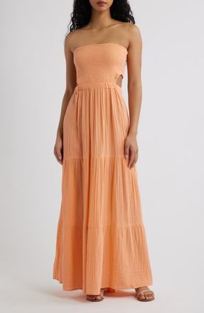 Rip Curl Premium Surf Strapless Cutout Maxi Dress in Papaya at Nordstrom, Size Xx-Small