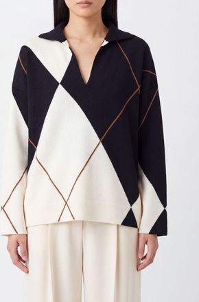 Max Mara Polo oversize in lana a rombi con scollo a V e spalle cadute