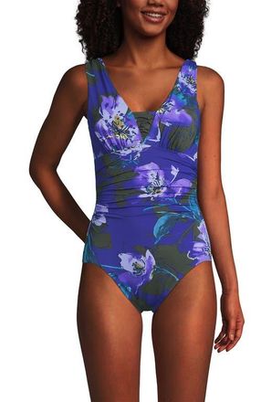 Lands End NEW SlenderSuit Grecian Adjustable Low Leg One Piece in Violet Etched Floral at Nordstrom, Size 14