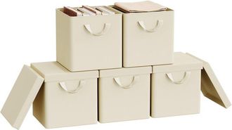 Woltu Set De 5 Cajas De Almacenaje Cesta Contenedor Plegable Con Asas En Tela Crema 20l - Woltu