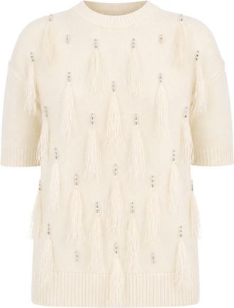 Max Mara Obl&ograve; Ronde Hals Gebreid - Dames - Ronde hals truien - Beige - XS - Wol - Truien & Vesten