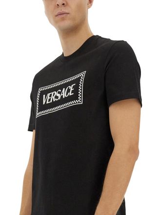 Versace 90s Vintage Embroidered Logo T-Shirt - Black