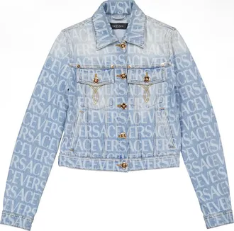 Versace Denim Long-Sleeve Cropped Jacket, Brand Size 36 ( US Size 0 )