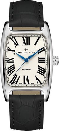 Hamilton American Boulton Leather Strap Watch, 34.5mm x 38mm in Black/White/Silver at Nordstrom