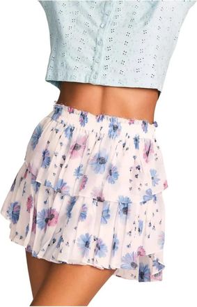 LoveShackFancy Bloemen Ruffle Mini Rok - Dames - Korte rokken - Wit - XL - Rokken