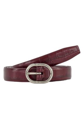 Vince Croc Embossed Leather Belt in Bordeaux/Palladium at Nordstrom, Size Medium