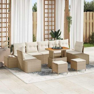 vidaXL Vidaxl - Conjunto De Sof&aacute; De Jard&iacute;n Con Coj&iacute;n 10 Pcs Beige Polirat&aacute;n