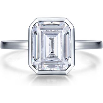 Lafonn Emerald Cut Simulated Diamond Ring in Silver at Nordstrom, Size 6