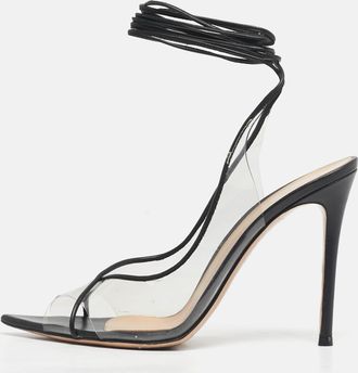 Gianvito Rossi Transparent/black Leather And Pvc Plexi Ankle Wrap Sandals