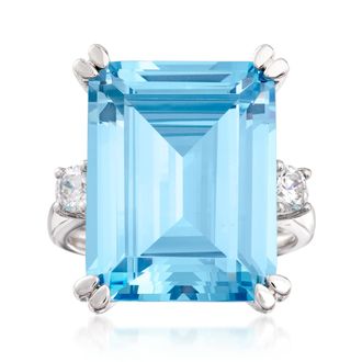 Ross-Simons Simulated Aquamarine and. CZ Ring in Sterling Silver