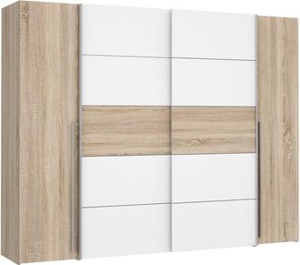 Home Heavenly Armario 270 cm 4 puertas colgadores y estantes en blanco y roble