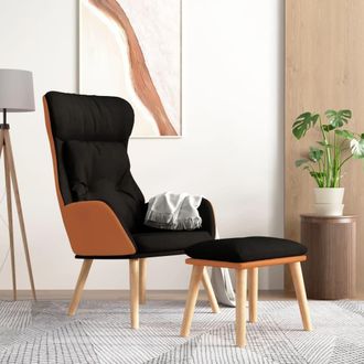 vidaXL Vidaxl - Sill&oacute;n De Relax Con Taburete Tela Y Cuero Sint&eacute;tico Negro