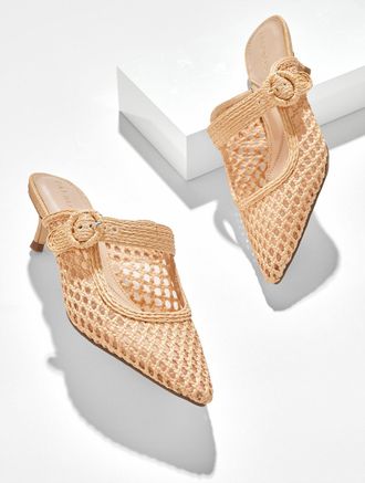 Talbots Sylvie Woven Raffia Kitten Heel Mules - Natural - 10 1/2 M Talbots