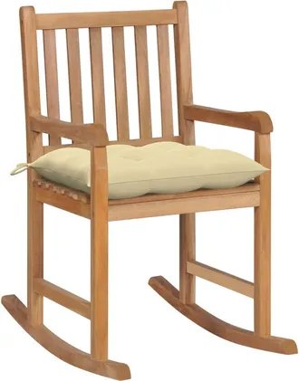 vidaXL Vidaxl - Silla Mecedora De Madera Maciza De Teca Con Coj&iacute;n Blanco Crema