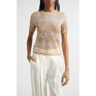 Missoni Zigzag Metallic Sequin Short Sleeve Crewneck Sweater in Light Gold Tones at Nordstrom, Size 4 Us