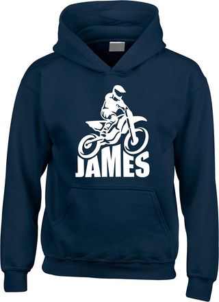 Edward Sinclair 7-8 Years Navy Hoodie Personalised Motocross Hoodie in White Print