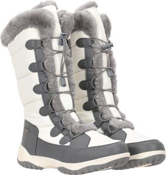 Mountain Warehouse Snowflake Womens Long Snow Boots Faux Fur Waterproof Breathable Winter Shoes White Textile - Size UK 5