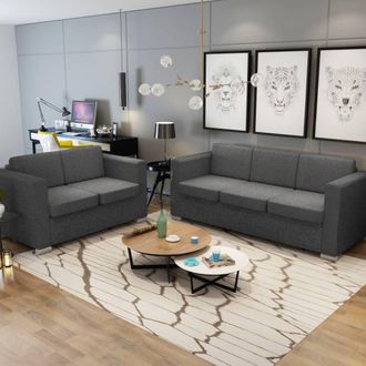 vidaXL Conjunto De Sof&aacute;s 2 Unidades Tela Gris Oscuro Vidaxl