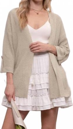 Blu Pepper Light Weight Back Button Cardigan In Light Khaki