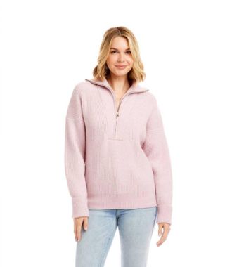 Karen Kane Hollis Half Zip Sweater In Soft Pink