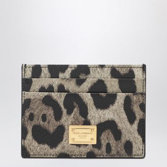 Dolce & Gabbana Card holder in leopard-print Dauphine leather with logo plaque