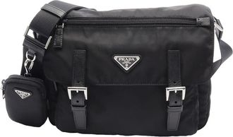 Prada Pre-owned Prada Saffiano Trimmed Tessuto Zip Double Buckle Messenger Bag Unisex WROA3SBDS58EQUZO