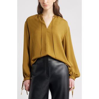 Nordstrom Long Sleeve Tie Neck Shirt in Olive Estate at Nordstrom Rack, Size Xx-Small