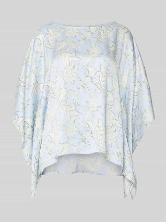 s.Oliver Black Label Loose Fit Poncho-Bluse mit Allover-Muster in Rauchblau, Gr&ouml;&szlig;e XL