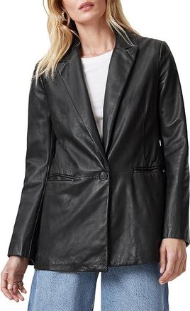 AllSaints Deri Leather Blazer Womens Jacket Black : UK 16 (US Womens 12)