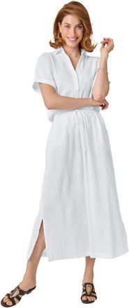 Jessica London Cotton Gauze A-Line Midi Skirt in White at Nordstrom, Size 12