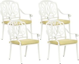 Beliani Beliani - Conjunto De 4 Sillas De Jard&iacute;n Aluminio Con Cojines Estilo Vintage Blanco Crema Ancona