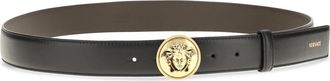 Versace Mens Medusa Buckle Leather Belt Black-Gold Calf Bos Taurus E Braces Black/gold