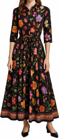 Vilagallo Floral Print Maxi Dress In Black