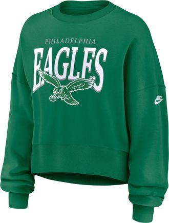 Nike Philadelphia Eagles Rewind Phoenix Nike Womens NFL Oversized Pullover Crew in Green | 01D730RQ86-NYG