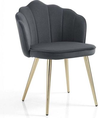 Oresteluchetta Juego De 4 Sillas Tapizadas En Terciopelo Gris Con Patas Doradas Linny Grey