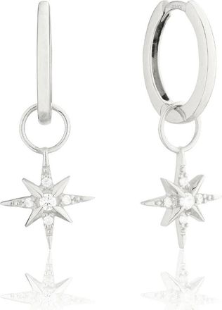 Lily & Roo Silver Diamond Style North Star Hoop Earrings