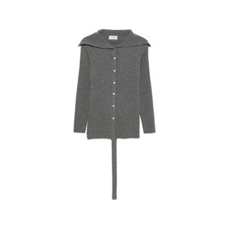 System Ribbed-knit Sailor-collar Cardigan