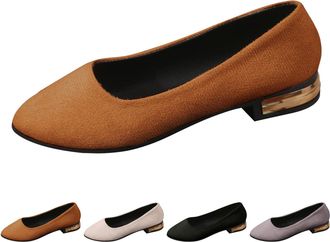 Generic Womens Elegant Party Shoes with Block Heel Suede Ballet Flats Office Classic Flat Shoes Lightweight Comfortable Loafer Suit Shoes with All Day Comfort