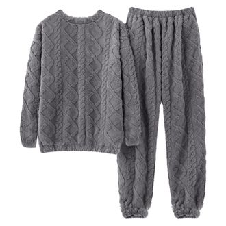 Generic Winter Pyjamas For Women Uk Warm Thicken Soft Fuzzy Fleece Pajamas Long Sleeve Pullover Tops And Pants 2 Piece Lounge Set Christmas Pajamas Fluffy Fle