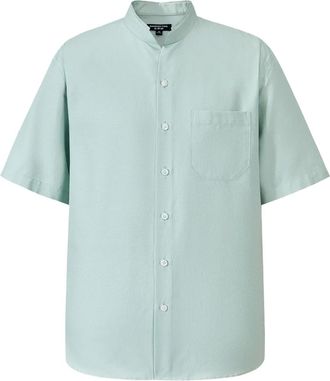 Shanghai Tang band-collar shirt - men - Silk/Cotton/Fabric - 46 - Blue