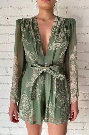 Hemant & Nandita Dara Belted Romper In Green