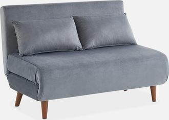 Sweeek Sweeek - Sof&aacute; Cama Con Patas De Madera, 2 Plazas, Guesta, Gris Oscuro, 120x89x80 Cm