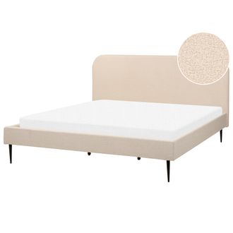 Beliani Cama Con Somier 180 X 200 Cm Minimalista Tapizada Cabecero Base Listones Boucl&eacute; Beige Flayat