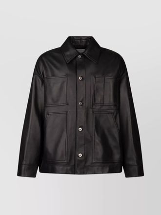 Bottega Veneta collared leather jacket front pockets