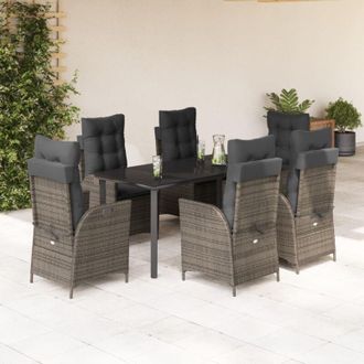 vidaXL Set Comedor Jard&iacute;n 7 Pzas Y Cojines Rat&aacute;n Sint&eacute;tico Gris Vidaxl